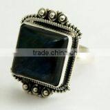 Blue Untreated Labradorite Rava Work 925 Sterling Silver Ring thumbnail-1