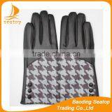 2016 Lady's fashion mohair houndstooth leather gloves with supersoft polyester lining