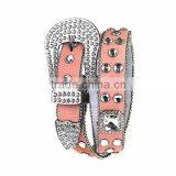 GENUINE LEATHER Faux Fur Square Pink Rhinestone and Crystal Accents Belt thumbnail-1