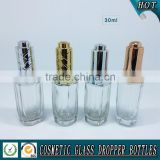 30ML clear cosmetic glass bottle with press pump dropper