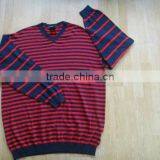 Men's knitted sweater of red and black stripes