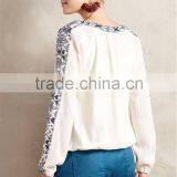 Custom Manufacturer Women Clothes v Neck Embroidered Full Sleeves Blouse Designs thumbnail-3
