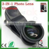 clip-on fish eye +macro +wide angle lens for mobile phone