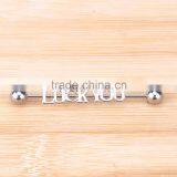 'LUCK YOU' Letter Industrial Style 14G Cartilage Earring 1 & 1/2" Barbell With Round Ball Ends. thumbnail-1