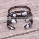 Natural Freshwater Pearl Bangle Bracelet, With Crystal Zirzon Leather Cord Bracelets, Druzy Jewelry Bang Druzy Jewelry Bracelets thumbnail-1