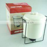 Samll Round White Ceramic Soup Tureen With Lid , Stock Cheap Ceramic Tureen With Black Iron Part thumbnail-1