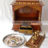 Hand Painted Copper Finish Mini Wooden Temple With 1 Drawer thumbnail-5