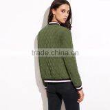 HAODUOYI Women Warm Solid Letter Embroidery Lattice Street Zipper Bomber Jacket thumbnail-3