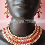Crystal Ruby Bollywood Necklace Jhumka EARRING Set thumbnail-5