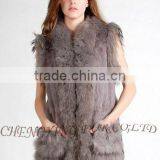 CX-G-B-203 Long Genuine Ladies Rabbit Fur Vest With Racoon Fur Trim ~ Casual Wear thumbnail-3