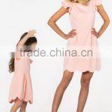 High Quality Pink Ruffles Sleeves Mommy And Baby Matching Short Frock Designs Dress Women Casual thumbnail-1
