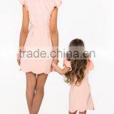 High Quality Pink Ruffles Sleeves Mommy And Baby Matching Short Frock Designs Dress Women Casual thumbnail-3