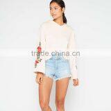 Relaxed Fit Cotton Clothing Kimono Sleeve Embroidered Hoodie for Women thumbnail-3