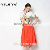 Hot Sell o Neck Floral Half Sleeve Latest Skirt and Blouse for Women thumbnail-5