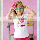Back to School Outfit Lace Sleeve White Print Top and Red Wool Sweat Shorts Sets Kids thumbnail-1