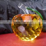 Yellow Optical K9 Crystal Round-polished Apple with Stand for Business Souvenirs;Decorative Luxuriant Apple Award Paperweight