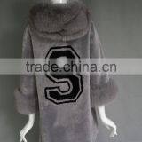 Winter New Product the Newest Style Gray Genuine Shearing Jacket Chashmere Parka Coat With Fur Collar for Women thumbnail-3