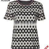 Acrylic Flat Knitted Sweater for Women as Stripe Collar Short Sleeve Polka Dot T-shirt of Latest Design Girls Top thumbnail-1