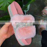 2020 New Thick Bottom Slippers Women's Faux Fur Diamond Slippers Flat Outdoor Platform Shoes Women's Sandals thumbnail-2