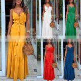 2020 Summer New Women's Personality Button V-neck Stitching Suspender Dress Factory Direct thumbnail-6