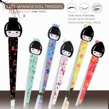 Stainless Steel Eyebrow Tweezers Nipper in Colorful Japanese Doll Shape