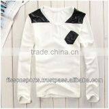 Mens Leather Sleeve T-shirts With Pocket thumbnail-3