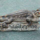 Polyresin Crocodile on Rock With "Welcome" Sign thumbnail-1