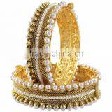 Indian Fashion Pearl Gold Plated Bangle Bracelet Set For Women thumbnail-1