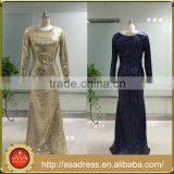 ASAJ-10 Real Pictures Sequined Beaded Scoop Neck Long Evening Dresses With Long Sleeves