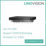Compact 4CH 1U H.264+ Turbo HD Mini DVR With 1080P Realtime , Support TVI/IP/AHD/analog