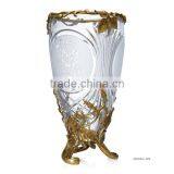 Hand Engraved Double Hourse Footed Bronze Mounted Vase, Ornate Crackle Crystal Flower Vase With Brass Base thumbnail-2