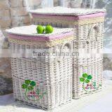 2pcs Set White Willow Laundry Basket for Bathroom & Big Wicker Storage Basket for Hotel thumbnail-1