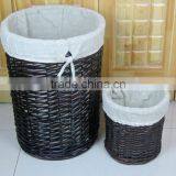 Great Round Wicker Laundry Basket Dirty Clothing Basket With Full Liner Set of 2 thumbnail-1