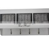 Wood Wall Organizer Shelf Rack / Wall Cabinet w/ Drawers & Metal Hooks thumbnail-1