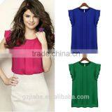 Hot Cheap Clothes China Womens Summer Casual Clothing Loose Short Tulip Sleeve Chiffon Blouse Shirt Tops thumbnail-1