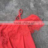 Stocklots Ladies Lace Plain Red Boat Neck T-shirts thumbnail-3