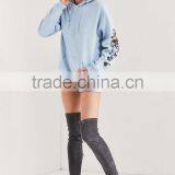 MGOO 2017 Noise Skeleton Flower Hoodie Sweatshirt Cotton Blends Fleece Light Blue Putover Hoodies thumbnail-4
