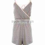 Fashion Elasticated Waist Pyjama Playsuit Custom Cotton Plain Grey Brushed Wrap Front Pajamas Set V Neck Dress thumbnail-3
