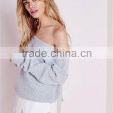 Custom Design Women Oversized Knitwear Plain Longline Sweater For Winter Off Shoulder Knitted Jumper Grey thumbnail-5