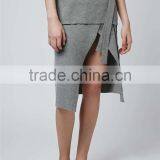 High Quality D-Ring Wrap Skirt Winter Grey Long Skirts Women Slit Office Wear Skirts thumbnail-4