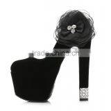 Zm50326b High Heel Lady Shoes Suede Black Flower Chunky Heels Women Shoe thumbnail-4