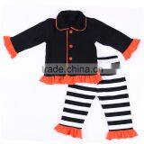 Children Pyjamas 100% Cotton Toddler Girls Ruffle Stripe Kids Halloween Pajamas thumbnail-4