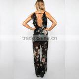 Plunge Open Leg Ladies Jumpsuit Floral Print New Design Clothing thumbnail-5