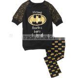 wholesale cartoon baby clothes Halloween girl black bat pattern China yiwu girls clothing set
