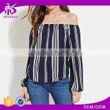 2016 Hot Sale Yarn Dyed Cotton Summer Fashion off Shoulder Long Sleeve Ready Made Blouse thumbnail-1