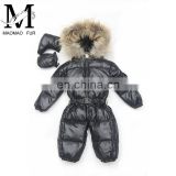 New Style Wholesale Trim Winter Conjoined Coats Real Fur Collar Kids Overcoat Padded Down Coat Fabric