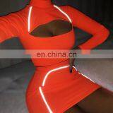 New Trendy Women's Reflective Ribbon Skirt Suit New Front Hollow Sexy Two-piece Suit Set thumbnail-3