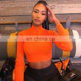 Hot Wholesale Women's Ladies Sexy Long Sleeve Zipper Skinny Thin Crop Top thumbnail-5
