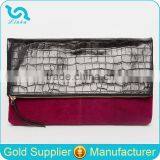 Fashion Foldover Marsala Burgundy Suede Clutch Bag With Crocodile Pattern Flap thumbnail-1