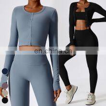 Wholesale 2024 High Quality Fashion Ladies Long Sleeve Workout T Shirt Custom Sports Crop Top Yoga Jacket For Women thumbnail-5
